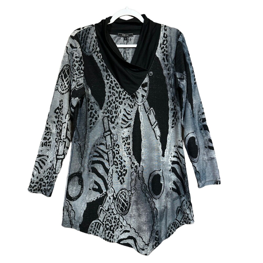 Cativa Tunic Top Womens Small Mixed Media Patchwork Long Sleeve Lagenlook NEW